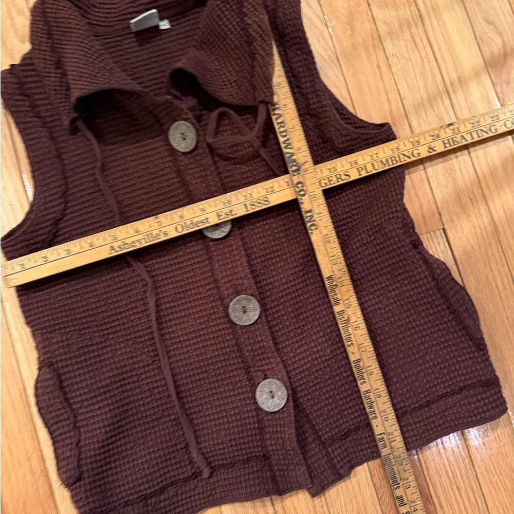 Brown Sleeveless Waffle knit Wood Button-Up Vest Cotton summer festival Size S - Picture 6 of 6